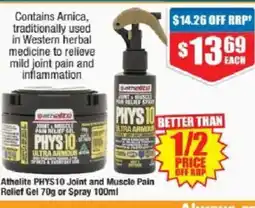 Chemist Warehouse Athelite phys10 joint and muscle pain relief gel or spray offer