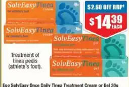 Chemist Warehouse Ego solveasy once daily tinea treatment cream or gel offer