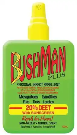 healthylife Bushman Plus 20% Deet Insect Repellent with Sunscreen Pump Spray offer