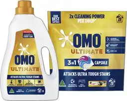 IGA OMO Ultimate Laundry Liquid 2 Litre, Powder 2kg or Capsules 28 Pack Selected Varieties offer