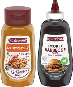 IGA MasterFoods No Rules Sauce 250mL, Barbecue or Tomato Squeezy Sauce 500mL Selected Varieties offer