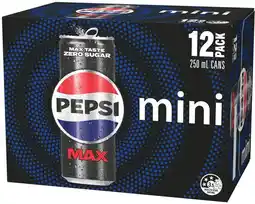 IGA Pepsi Max, Solo or Schweppes Mini Can 12x250mL offer