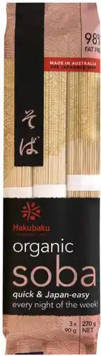 IGA Hakubaku Organic Soba or Udon Noodles 270g offer