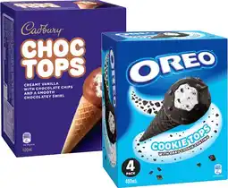 IGA Cadbury Choc Tops or Oreo Cookie Top Ice Cream Cones 4 Pack offer