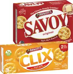 IGA Arnott’s Savoy 225g or Clix 250g Selected Varieties offer