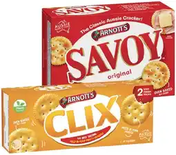 IGA Arnott’s Clix 250g or Savoy 225g Selected Varieties offer