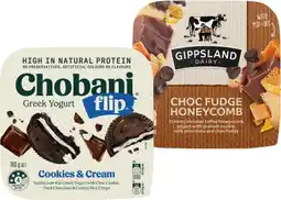 IGA Chobani Greek Yogurt Flip or Gippsland Dairy Mix-ins Yogurt 140g Selected Varieties offer