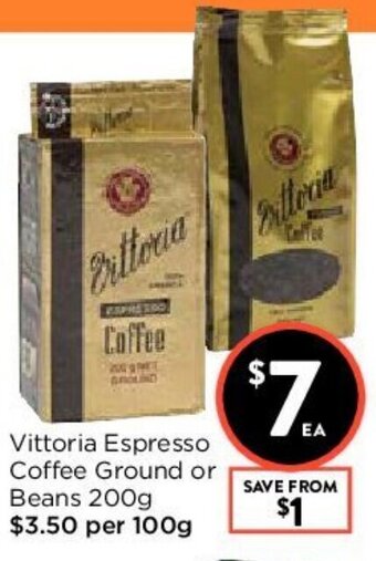 Foodworks Vittoria Espresso Coffee Ground or Beans 200g offer