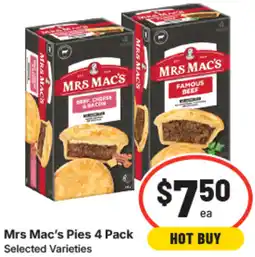 IGA Mrs Mac's Pies 4 Pack offer