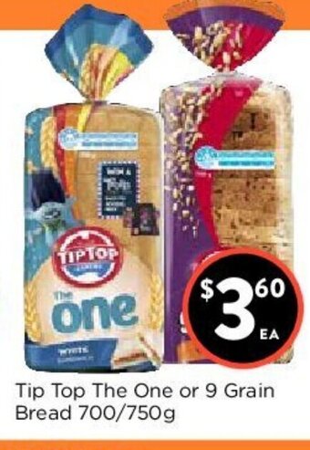 Foodworks Tip Top The One or 9 Grain Bread 700/750g offer