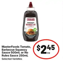 IGA Masterfoods tomato, barbecue squeezy or no rules sauce offer
