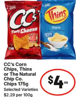 IGA Cc's corn chips, thins or the natural chip co. chips offer