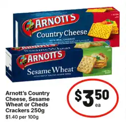 IGA Arnott's Country Cheese, Sesame Wheat or Cheds Crackers offer