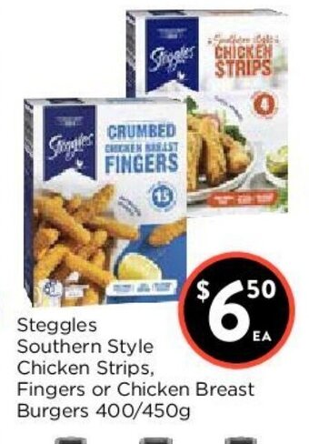 Foodworks Steggles Southern Style Chicken Strips, Fingers or Chicken Breast Burgers 400/450g offer