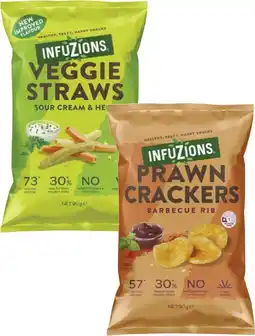 Coles Infuzions Veggie or Prawn Crackers 90g offer