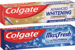 Coles Colgate Advanced Whitening & Tartar or Max Fresh Toothpaste 115g offer