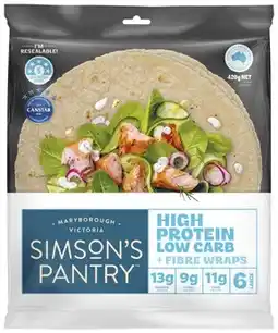 Coles Simson's Pantry High Protein Low Carb Wraps 420g offer