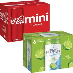 Coles Coca-Cola Soft Drink or Mt Franklin Lightly Sparkling Water 6x250mL offer