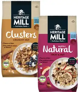 Coles Heritage Mill Muesli or Clusters 650g-750g offer