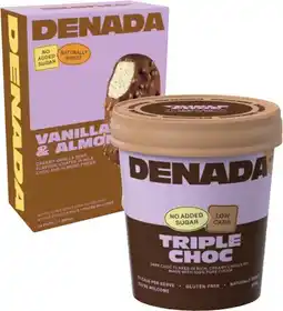 Coles Denada No Added Sugar Frozen Dessert Sticks 4 Pack 360mL or Tub 473mL offer