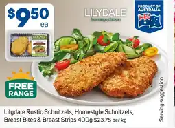 Foodland Lilydale Rustic Schnitzels, Homestyle Schnitzels, Breast Bites & Breast Strips offer