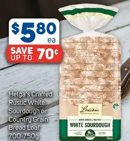 Foodland Helga's Crafted Rustic White Sourdough or Country Grain Bread Loaf offer