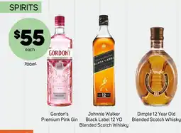 Foodland Gordon's premium pink gin , johnnie walker black label 12 yo blended scotch whisky offer