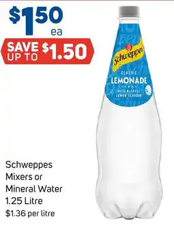 Foodland Schweppes Mixers or Mineral Water offer