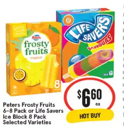 IGA Peters frosty fruits or life savers ice block offer