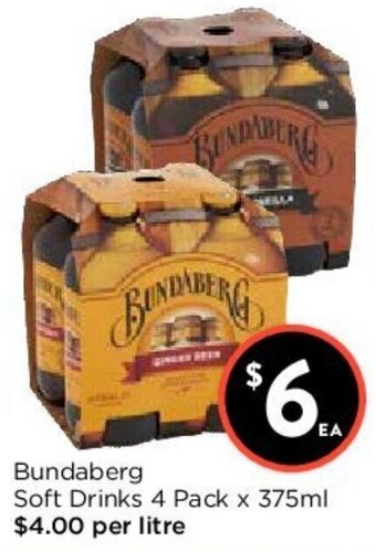Foodworks Bundaberg Soft Drinks 4 Pack x 375ml offer