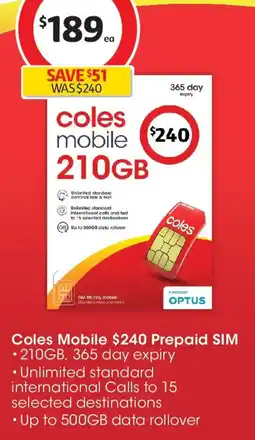 Coles Coles mobile prepaid sim offer
