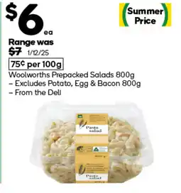 Woolworths Woolworths prepacked salads offer