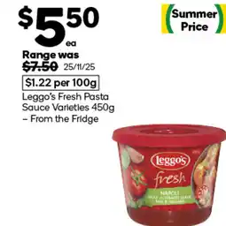 Woolworths Leggo's fresh pasta Sauce Varieties offer