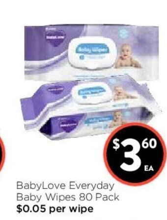 Foodworks BabyLove Everyday Baby Wipes 80 Pack offer