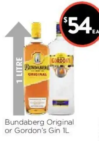 Bundaberg Original or Gordon's Gin 1L