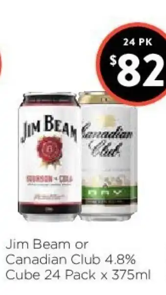 Foodworks Jim Beam or Canadian Club 4.8% Cube 24 Pack x 375ml offer