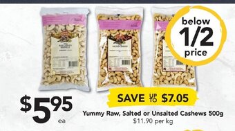 Drakes Yummy Raw, Salted or Unsalted Cashews 500g offer