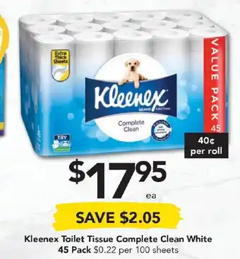 Drakes Kleenex Toilet Tissue Complete Clean White 45 Pack offer