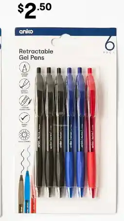 Kmart Retractable Gel Pens - Black, Blue and Red offer
