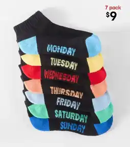 Kmart Active Kids Days of the Week Low Cut Socks offer