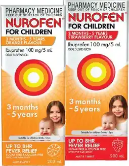 Pharmacist Advice Nurofen For Children 3 Months - 5 Years Orange or Strawberry Flavour 200mL offer
