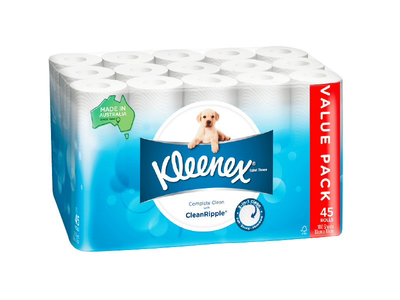 Kleenex complete clean toilet tissue 45 pack offer at Foodworks