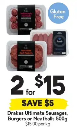 Drakes Drakes ultimate sausages, burgers or meatballs offer