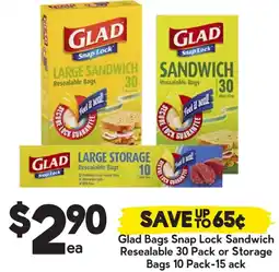 Drakes Glad Bags Snap Lock Sandwich Resealable or Storage Resealable Bags offer