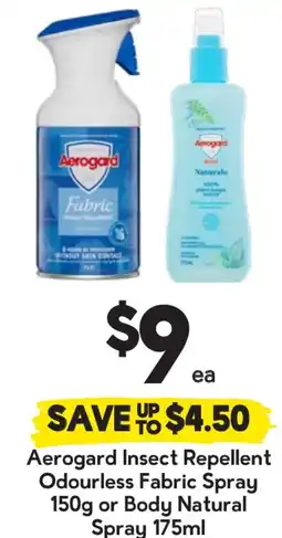 Drakes Aerogard Insect Repellent Odourless Fabric Spray or Body Natural Spray offer