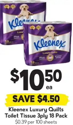 Drakes Kleenex luxury quilts toilet tissue 3ply offer