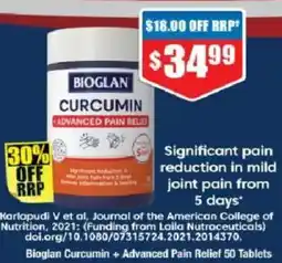 Chemist Warehouse Bioglan Curcumin + Advanced Pain Relief offer