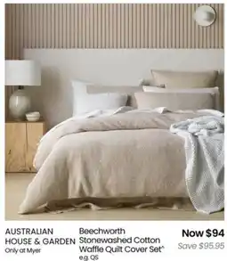 Myer Beechworth Stonewashed Cotton Waffle Quilt Cover Set offer