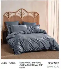 Myer Linen house nara 400tc bamboo cotton quilt cover set offer