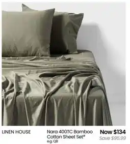 Myer Linen house nara 400tc bamboo cotton sheet set offer